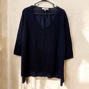 Ellen Tracy Elegant Navy Blue Sweater Blouse Ladies XXL